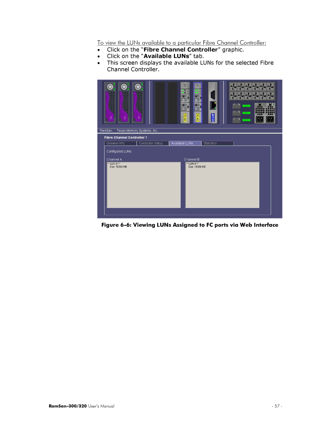 Texas Memory Systems RamSan-300/320 manual Viewing LUNs Assigned to FC ports via Web Interface 