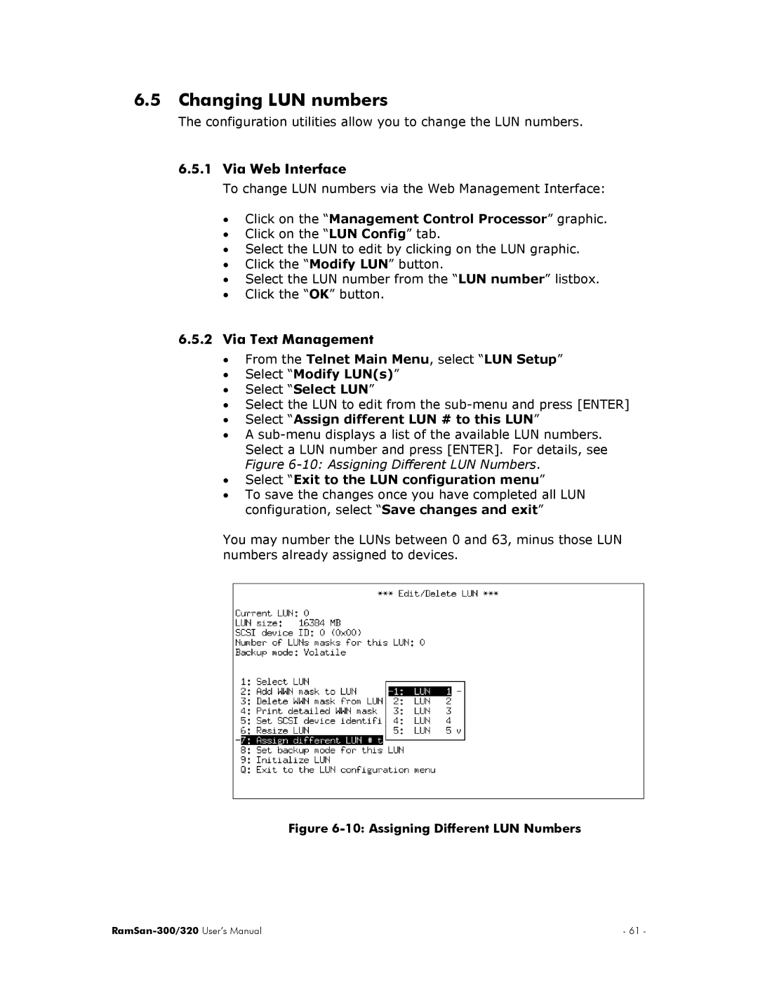 Texas Memory Systems RamSan-300/320 manual Changing LUN numbers, Select Assign different LUN # to this LUN 