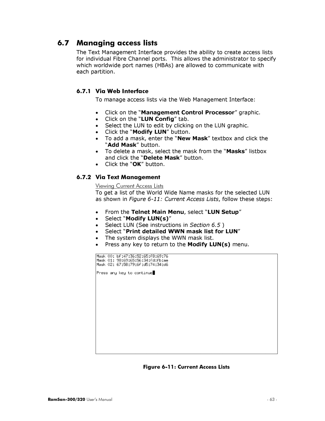 Texas Memory Systems RamSan-300/320 manual Managing access lists, Viewing Current Access Lists 