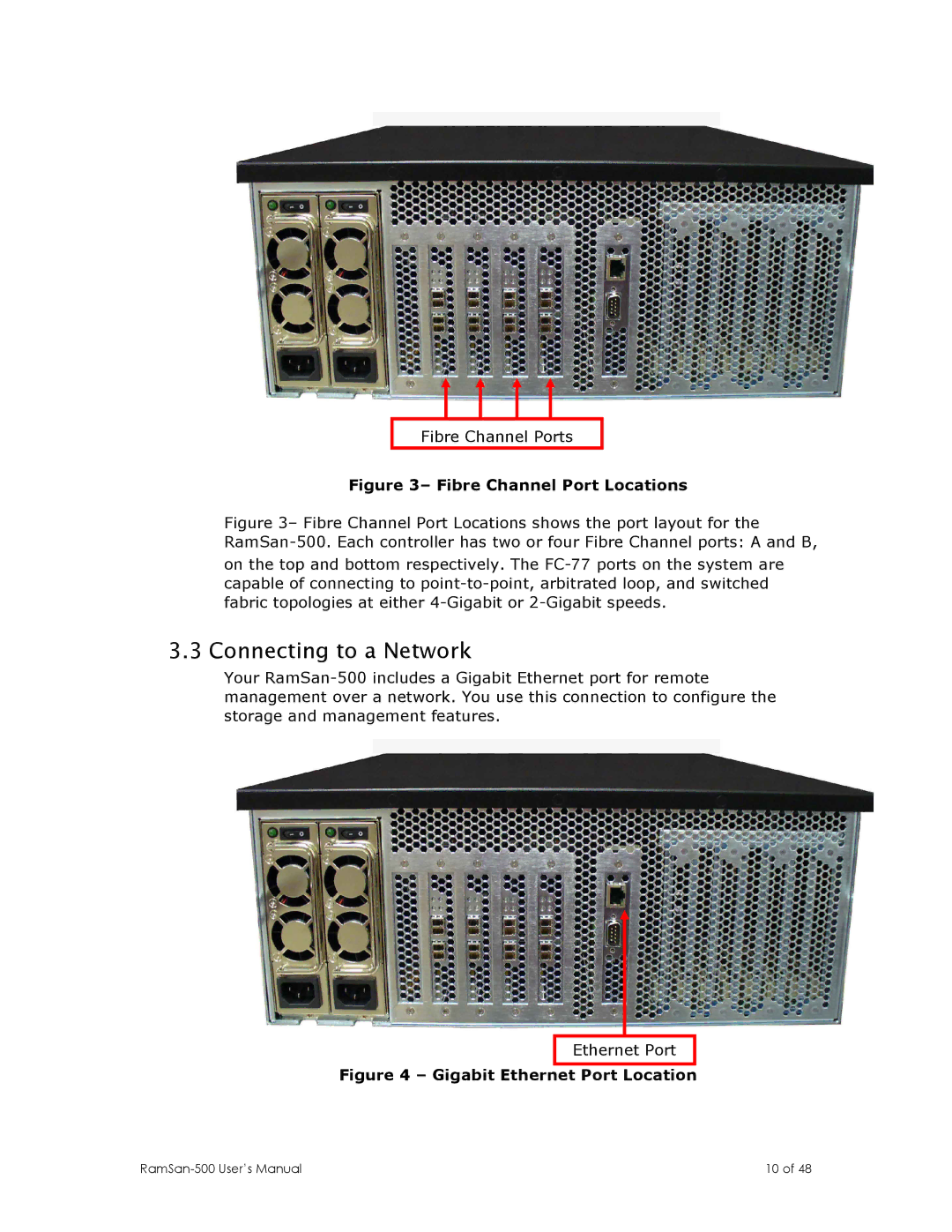 Texas Memory Systems RamSan-500 manual Connecting to a Network, Fibre Channel Port Locations 