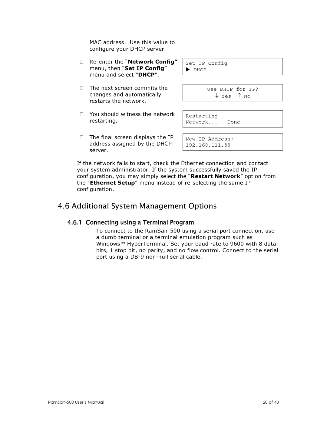 Texas Memory Systems RamSan-500 manual Additional System Management Options, Connecting using a Terminal Program 