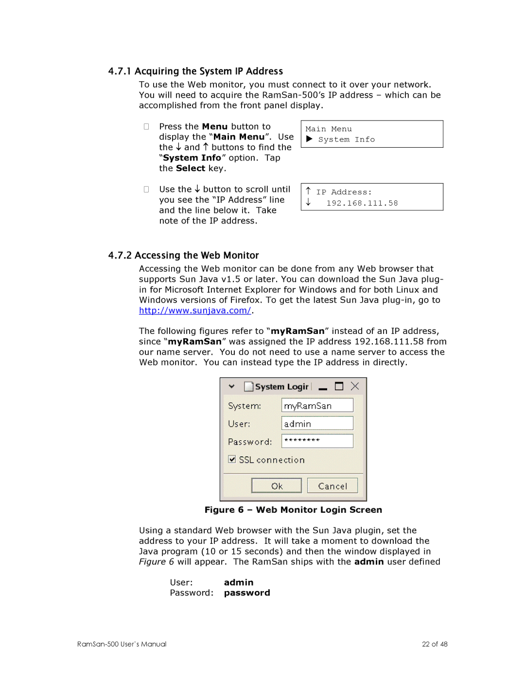 Texas Memory Systems RamSan-500 manual Acquiring the System IP Address, Accessing the Web Monitor 