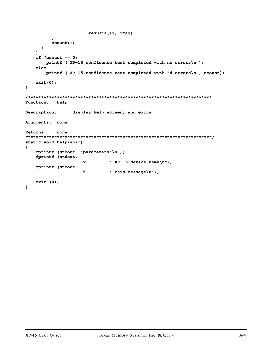 Texas Memory Systems manual XP-15 User Guide Texas Memory Systems, Inc /6/01 