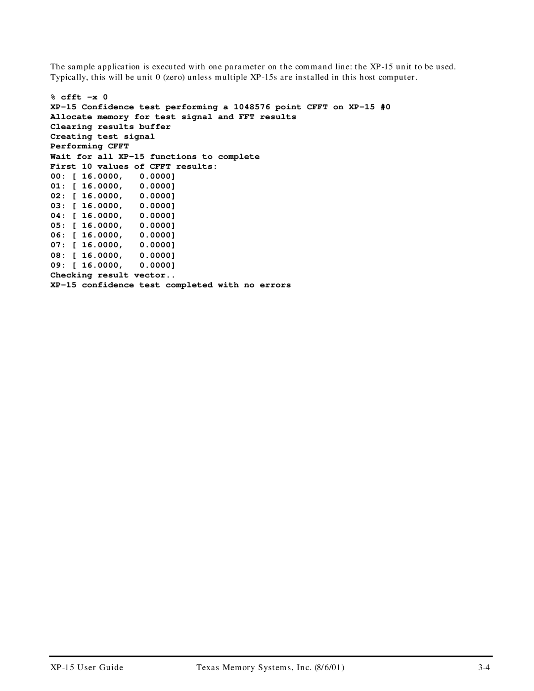 Texas Memory Systems manual XP-15 User Guide Texas Memory Systems, Inc /6/01 