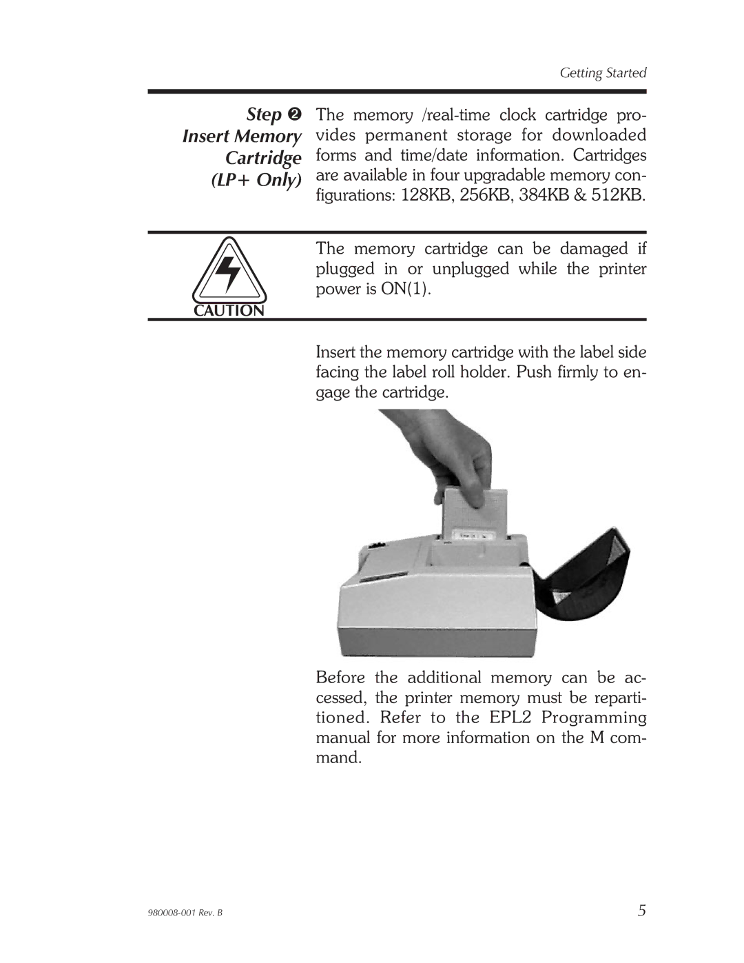 The Eltron Company LP2022, LP2142, LP2122, LP2042 user manual Step ➋ Insert Memory Cartridge LP+ Only 