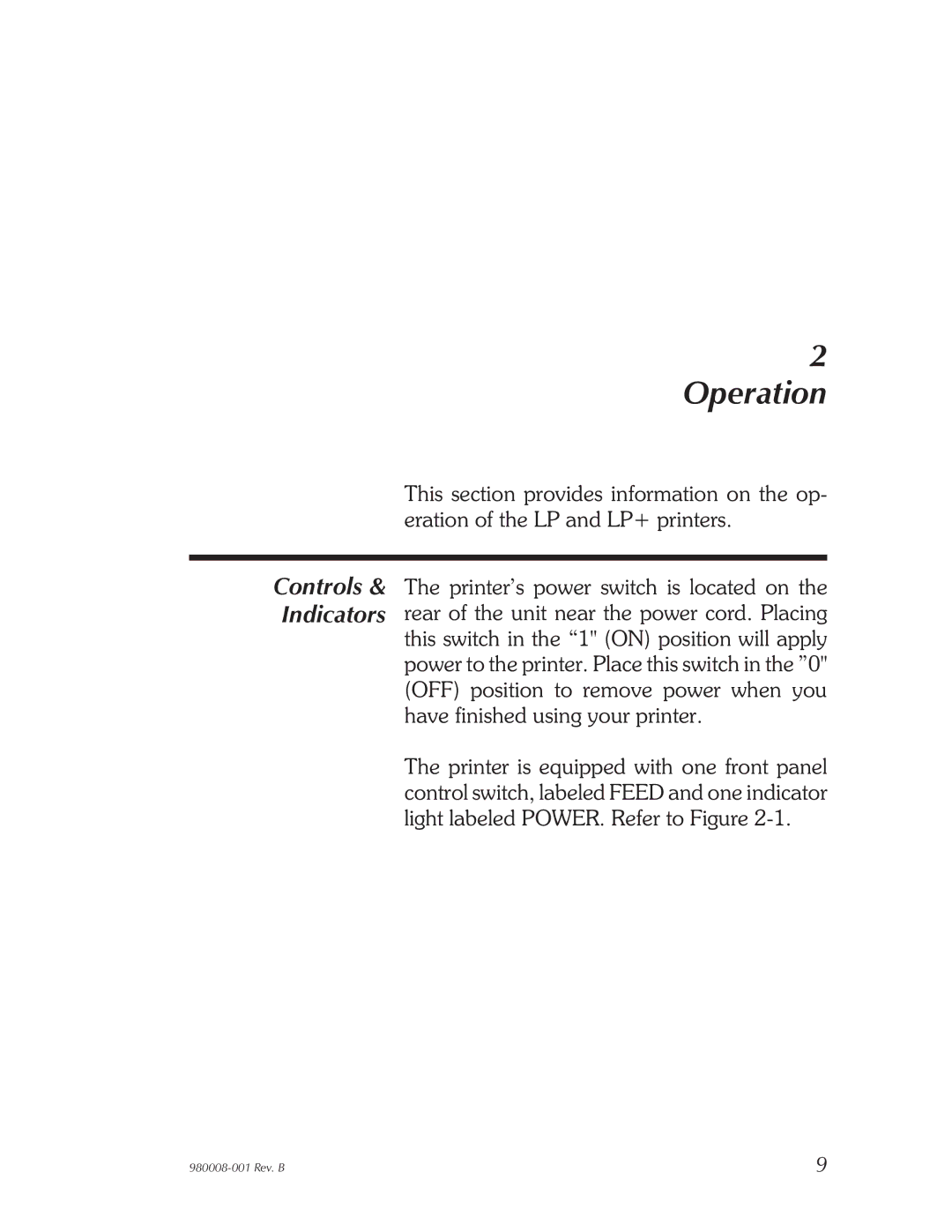 The Eltron Company LP2022, LP2142, LP2122, LP2042 user manual Operation, Controls & Indicators 