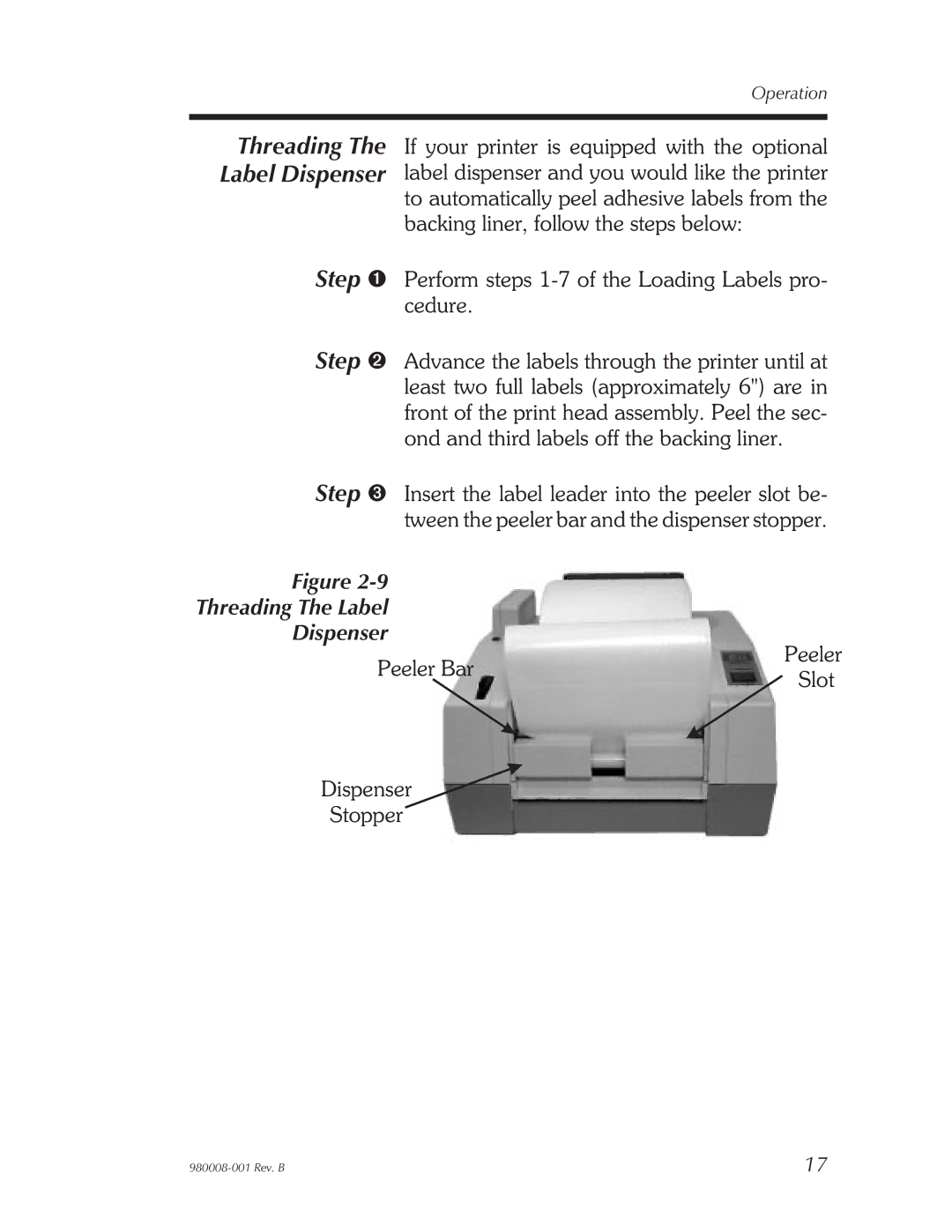 The Eltron Company LP2022, LP2142, LP2122, LP2042 user manual Threading The Label Dispenser 