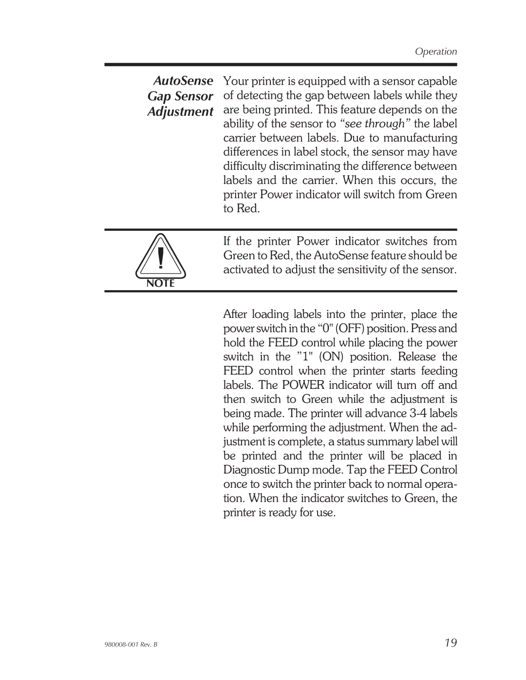 The Eltron Company LP2122, LP2142, LP2042, LP2022 user manual AutoSense Gap Sensor Adjustment 