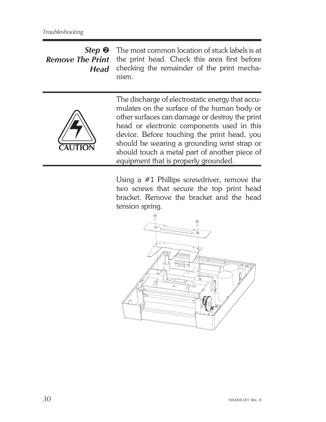 The Eltron Company LP2142, LP2122, LP2042, LP2022 user manual Step ➋ Remove The Print Head 