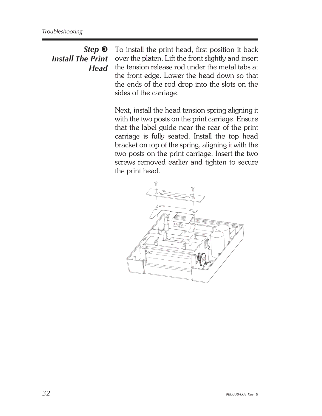 The Eltron Company LP2042, LP2142, LP2122, LP2022 user manual Step ➌ Install The Print Head 