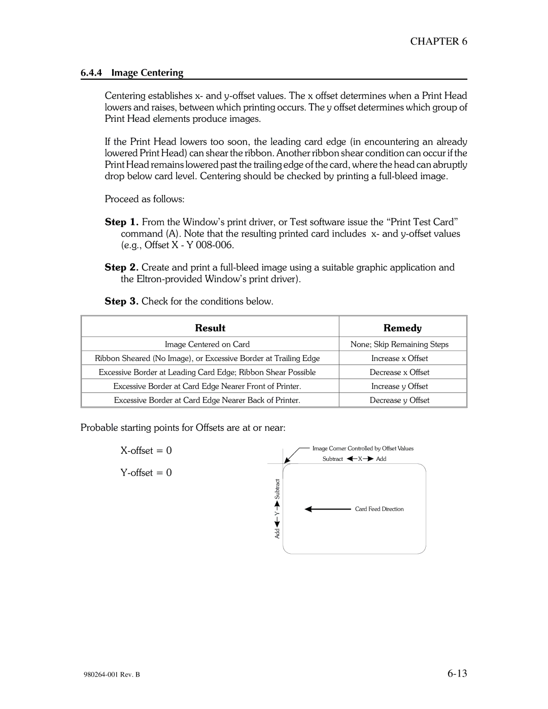 The Eltron Company P310 manual Image Centering, Result Remedy 