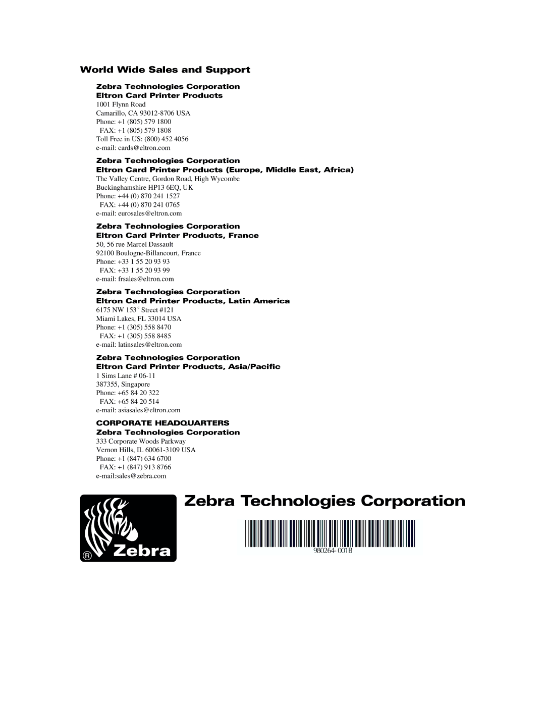 The Eltron Company P310 manual Zebra Technologies Corporation 