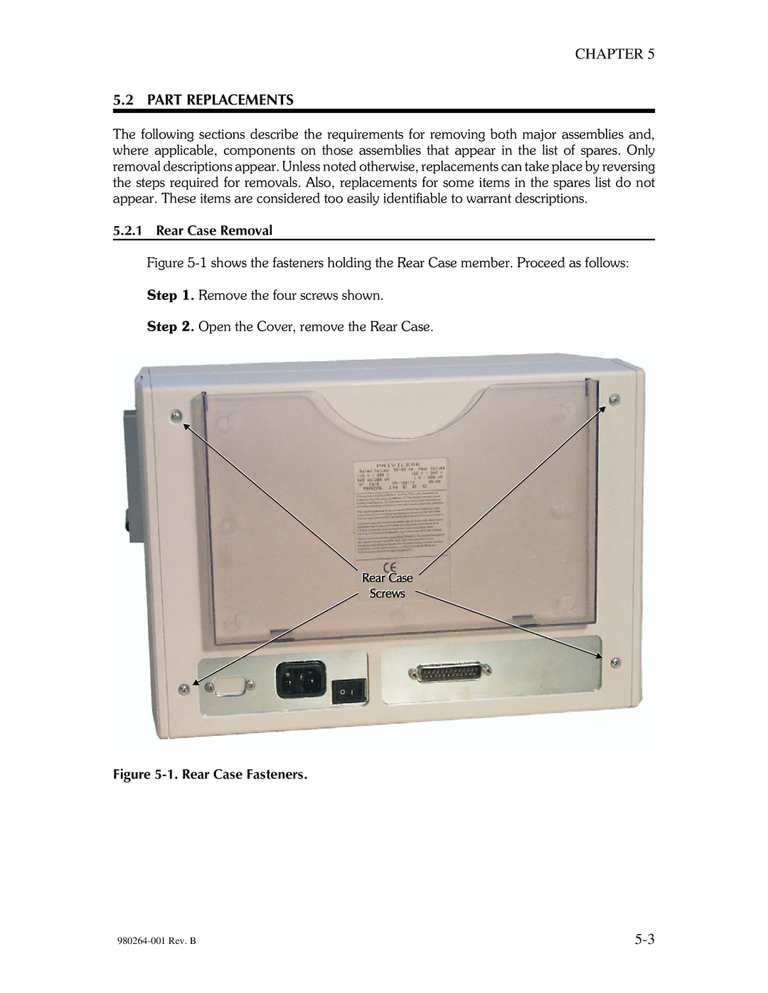 The Eltron Company P310 manual Part Replacements, Rear Case Removal 