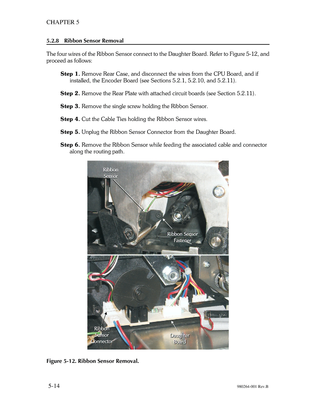 The Eltron Company P310 manual Ribbon Sensor Removal 