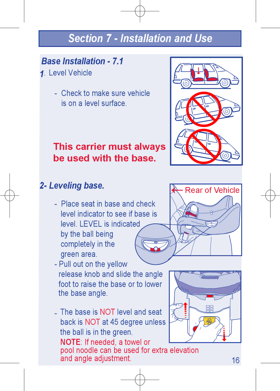 The First Years 1450 manual Base Installation, Leveling base 