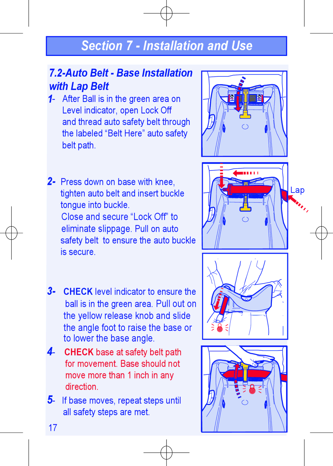 The First Years 1450 manual Installation and Use, Auto Belt Base Installation with Lap Belt 