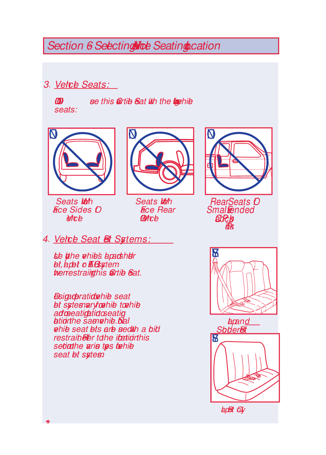 The First Years 630 manual Selecting a Vehicle Seating Location, Vehicle Seats 