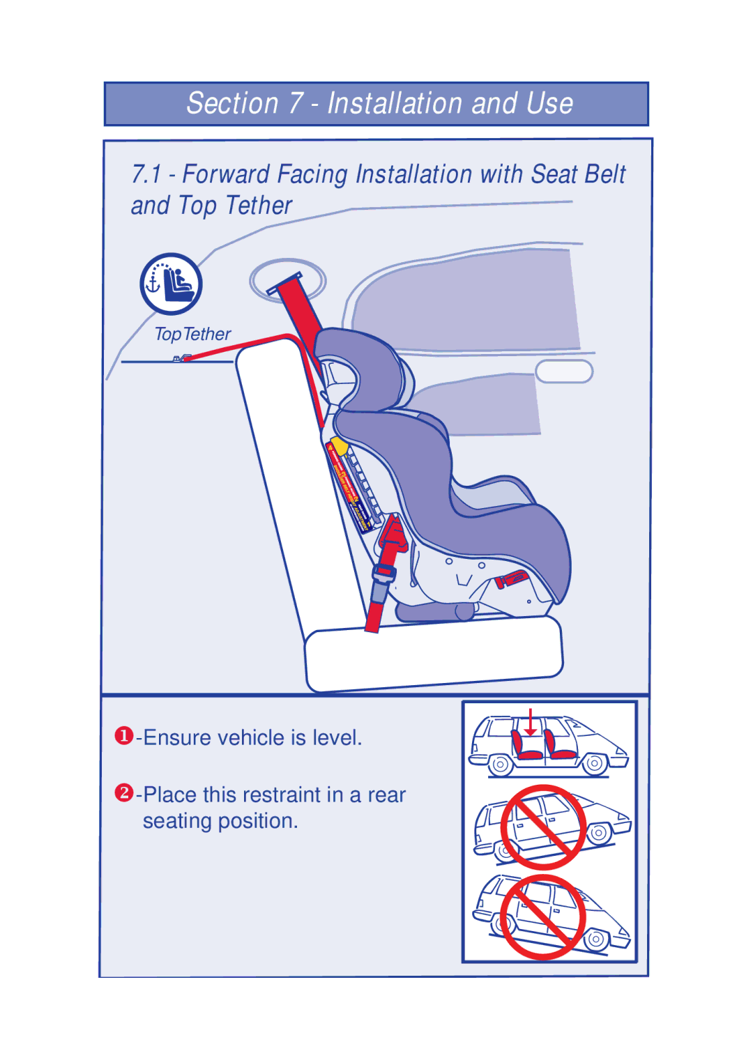 The First Years 630 manual Installation and Use, Forward Facing Installation with Seat Belt and Top Tether 