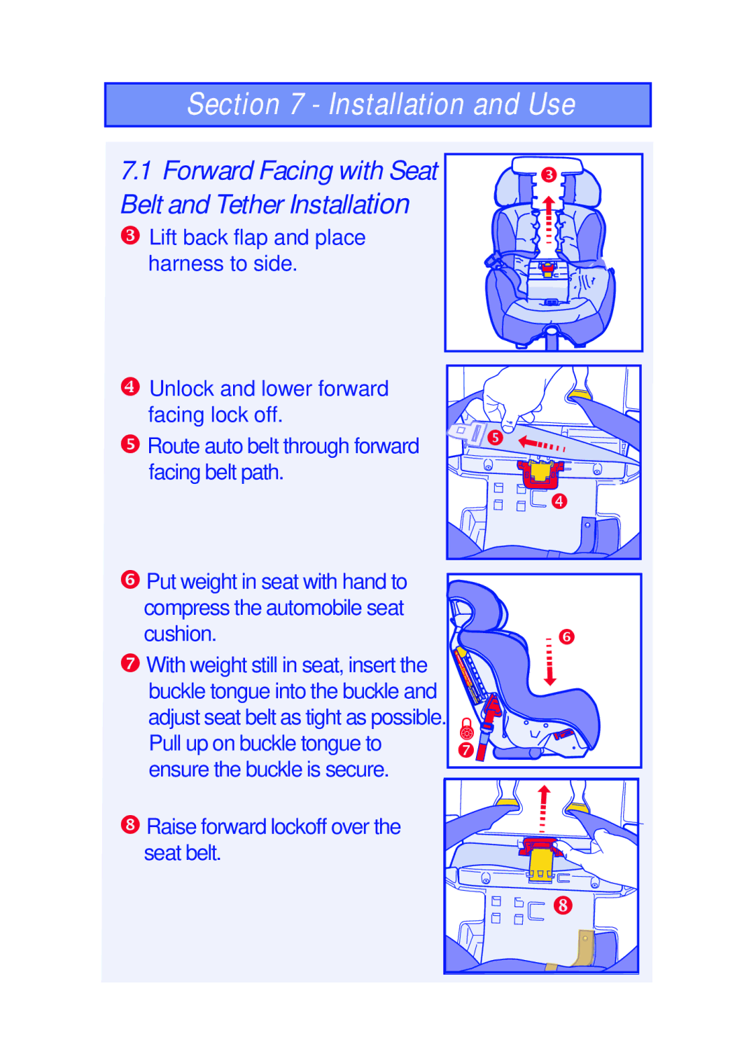 The First Years 630 manual Forward Facing with Seat Belt and Tether Installation 