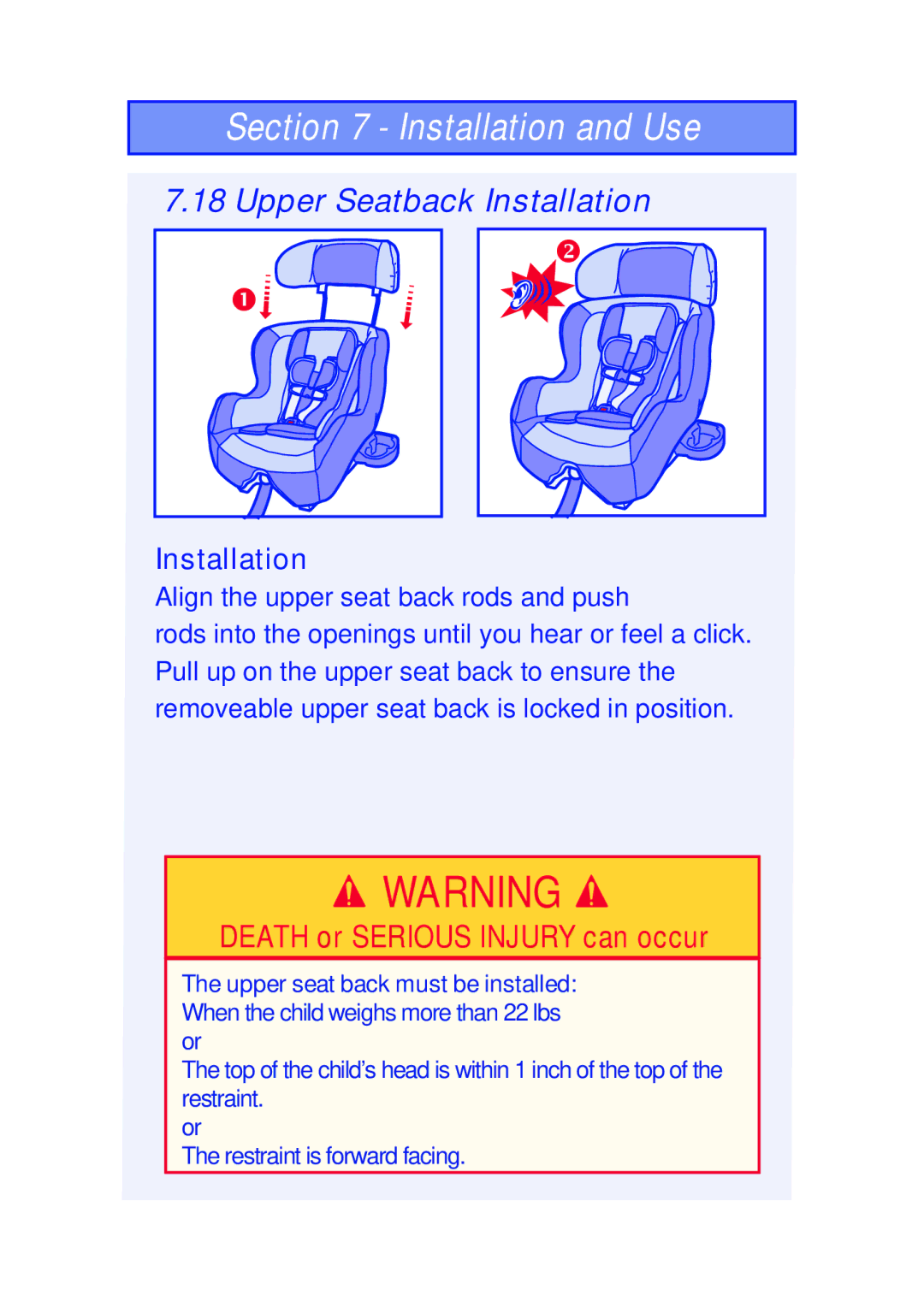 The First Years 630 manual Upper Seatback Installation 