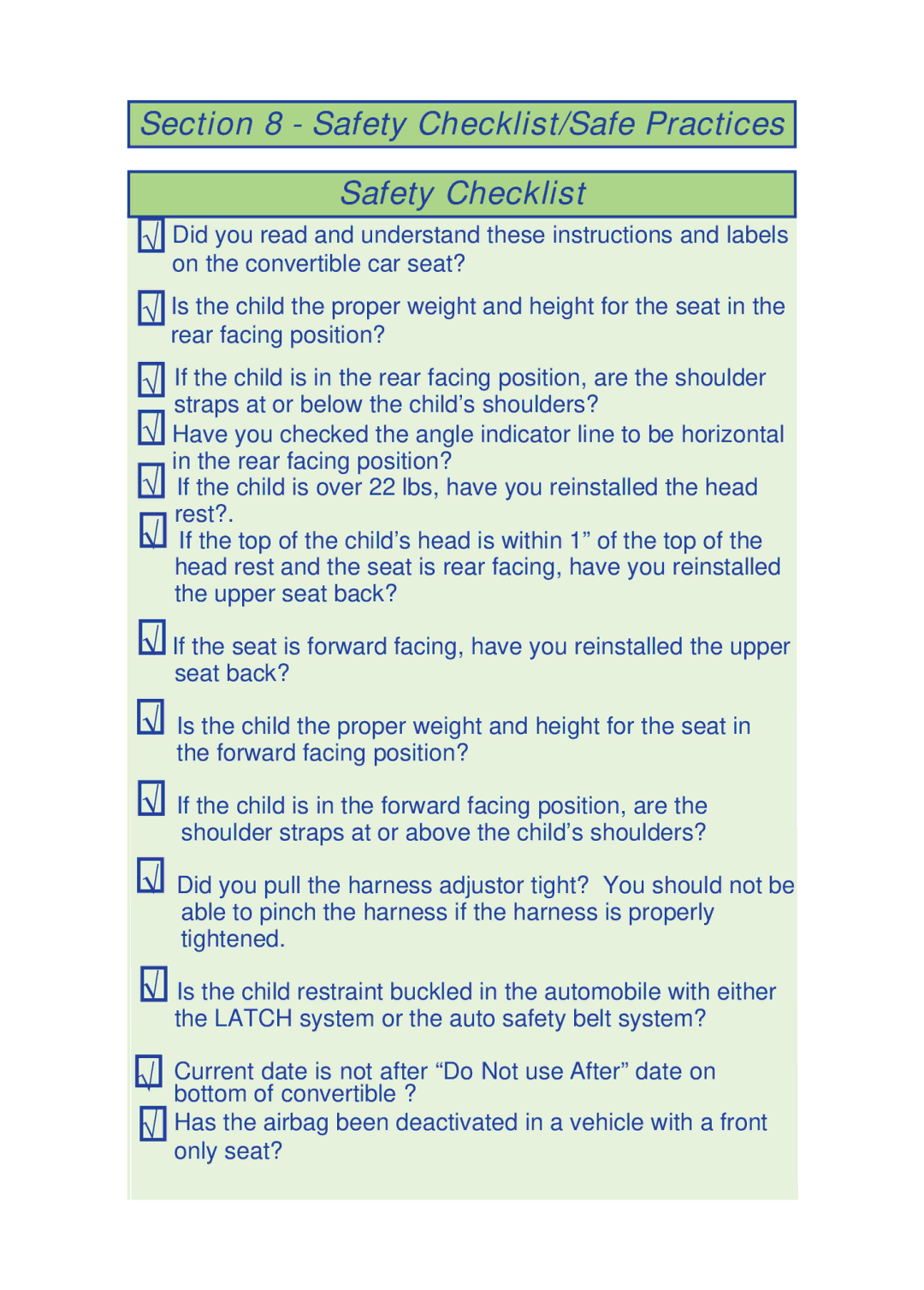 The First Years 630 manual Safety Checklist/Safe Practices 