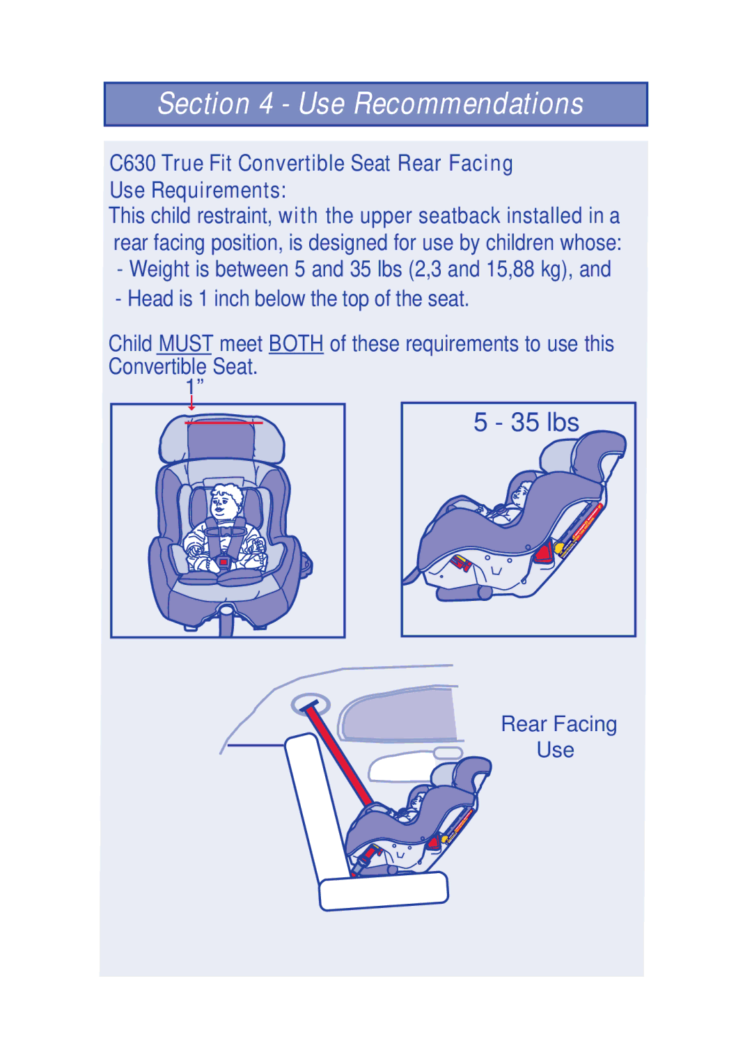 The First Years 630 manual Weight is between 5 and 35 lbs 2,3 and 15,88 kg 