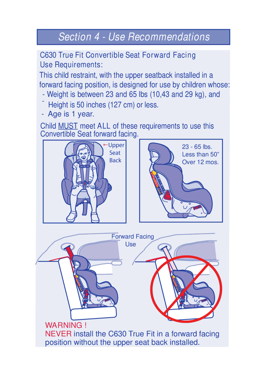 The First Years 630 manual Height is 50 inches 127 cm or less 