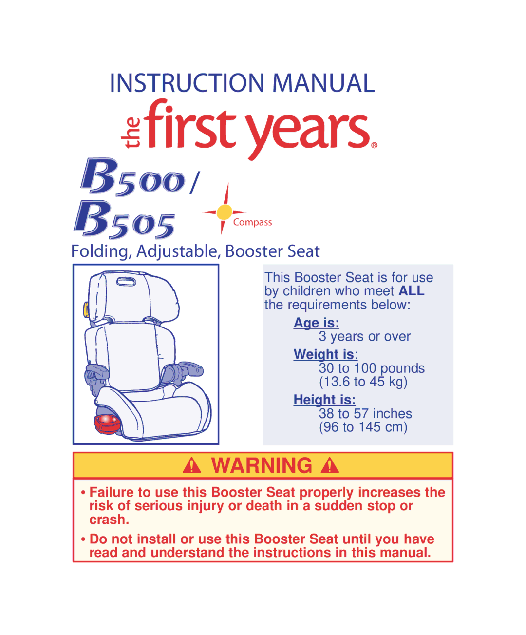 The First Years B505, B500 manual Folding, Adjustable, Booster Seat 