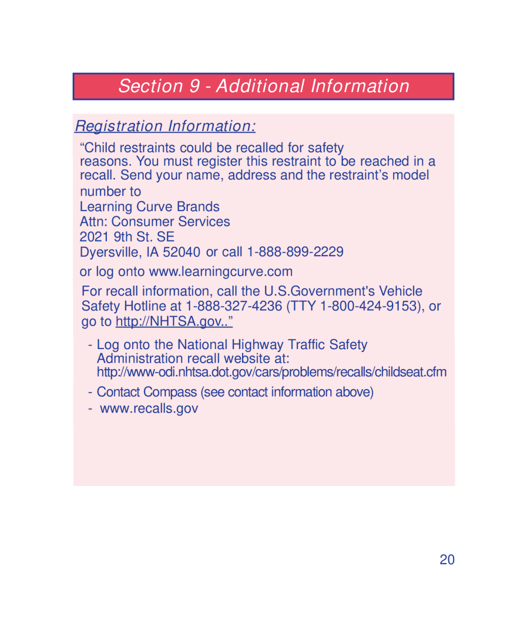 The First Years B505, B500 manual Registration Information 