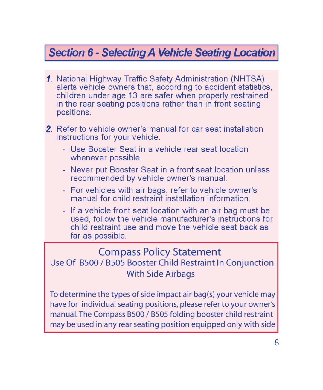 The First Years B505, B500 manual Compass Policy Statement 