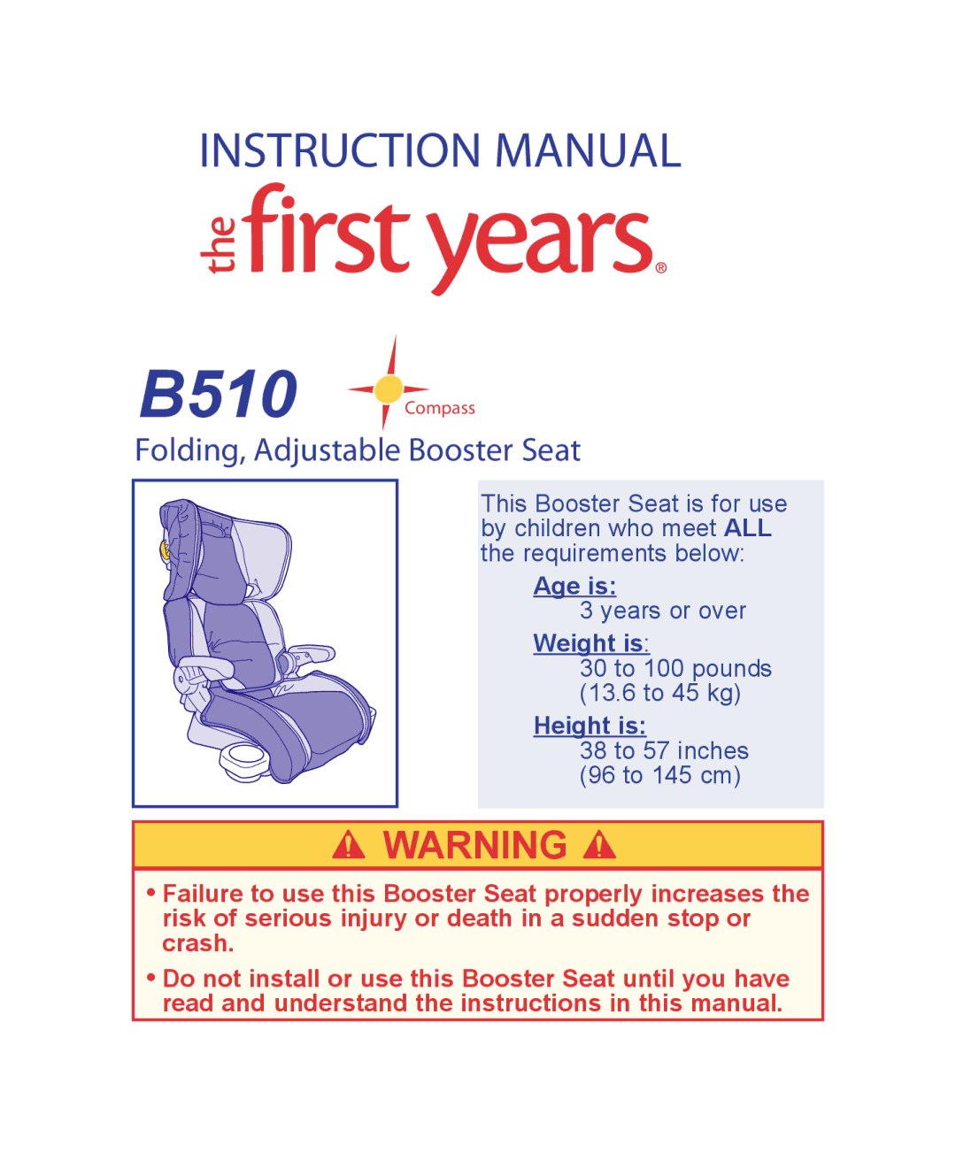 The First Years B510 manual Folding, Adjustable Booster Seat 