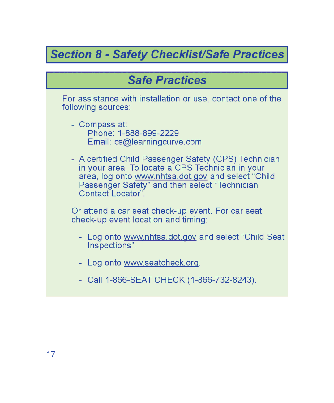 The First Years B510 manual Safety Checklist/Safe Practices 