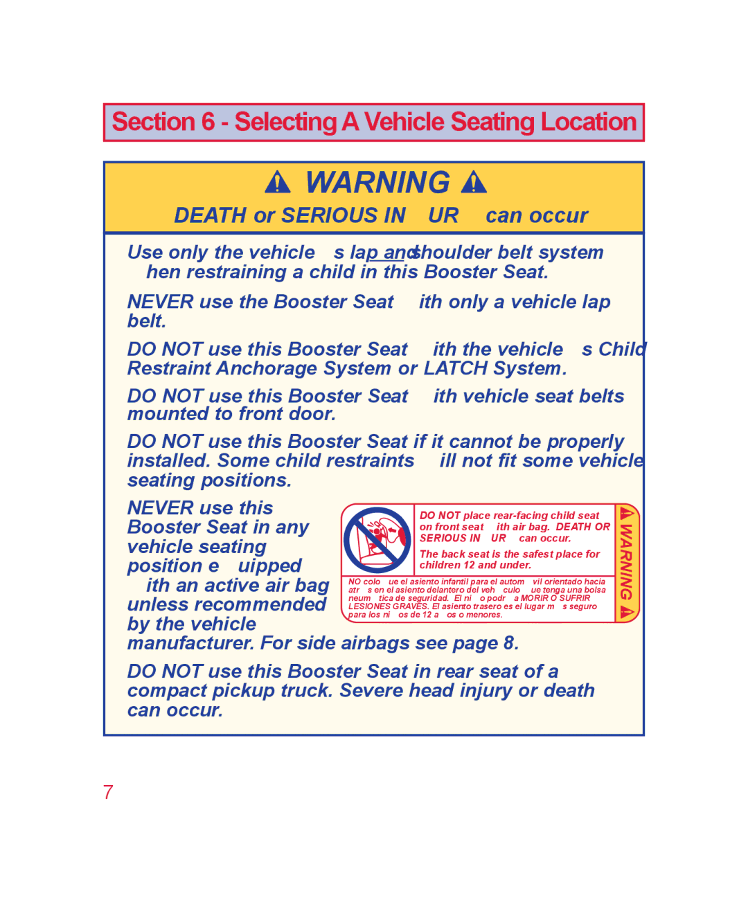 The First Years B510 manual Selecting a Vehicle Seating Location 