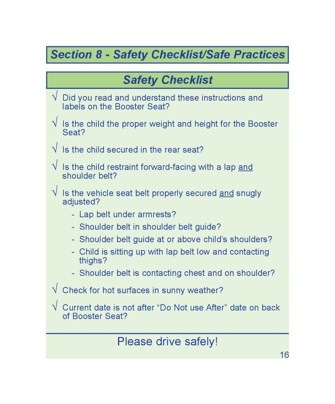 The First Years B540, B530 manual Safety Checklist/Safe Practices 