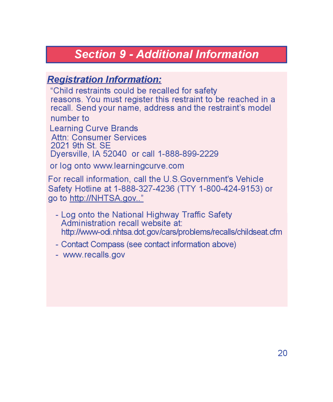 The First Years B540, B530 manual Registration Information 