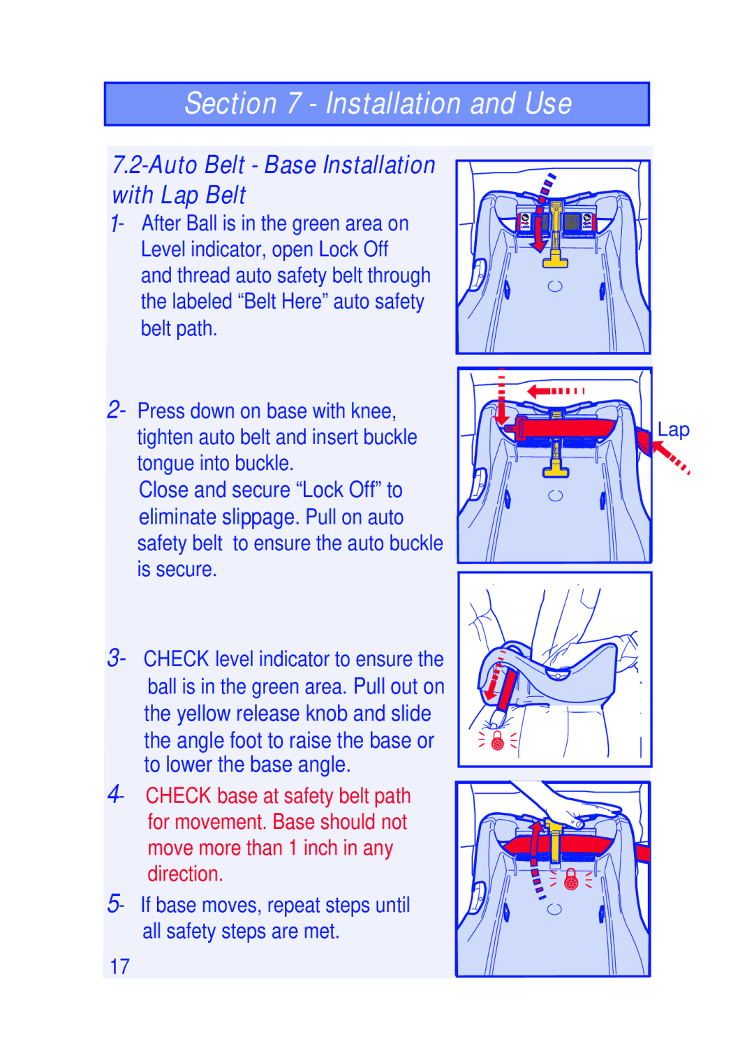 The First Years I440 manual Installation and Use, Auto Belt Base Installation with Lap Belt 