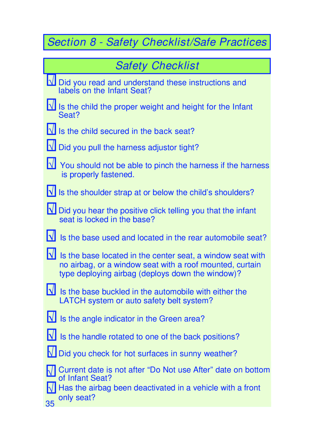 The First Years I440 manual Safety Checklist/Safe Practices 