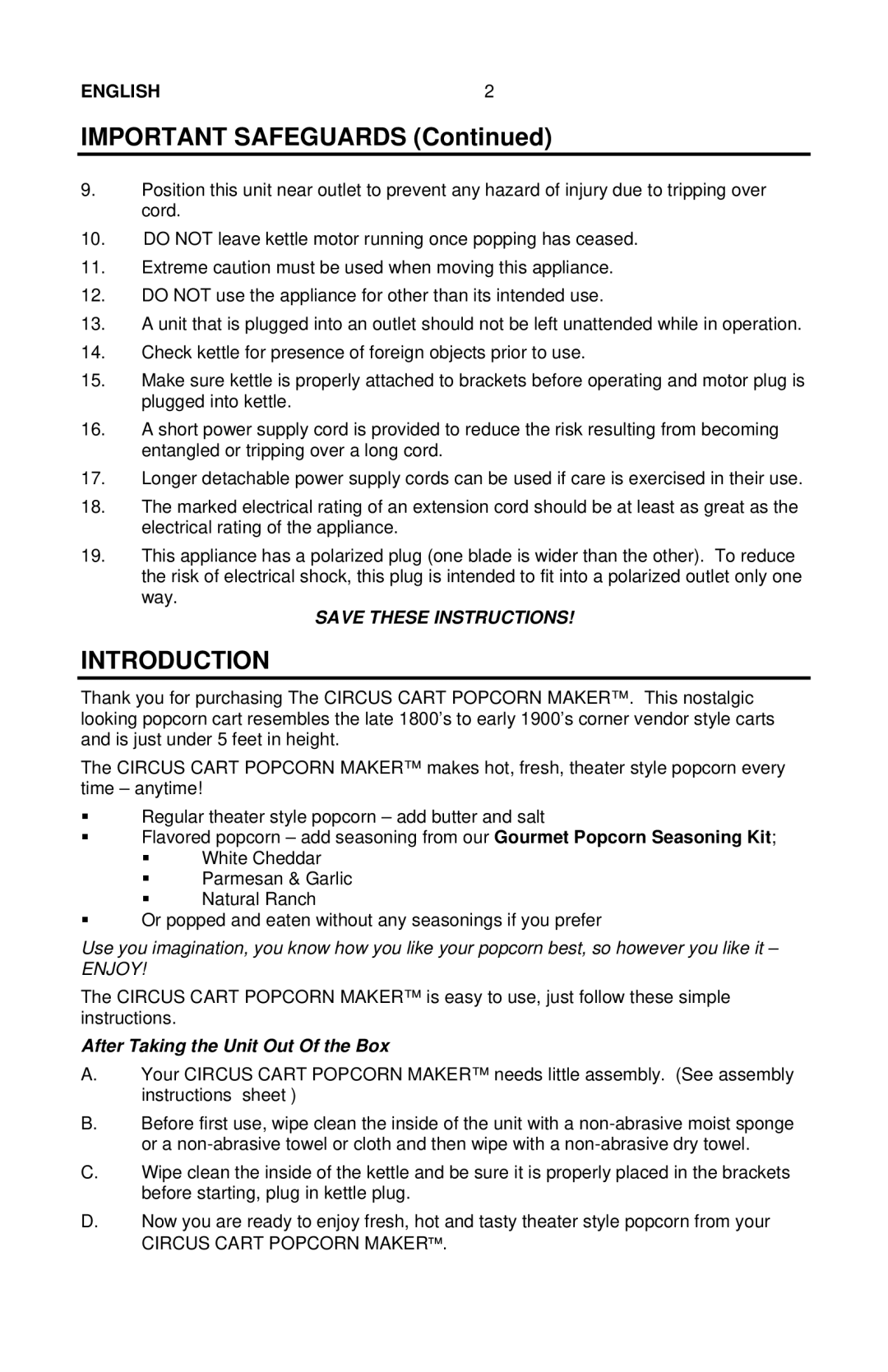 The Helman Group C C P - 5 1 5, C C P - 5 1 0 Important Safeguards, Introduction, After Taking the Unit Out Of the Box 