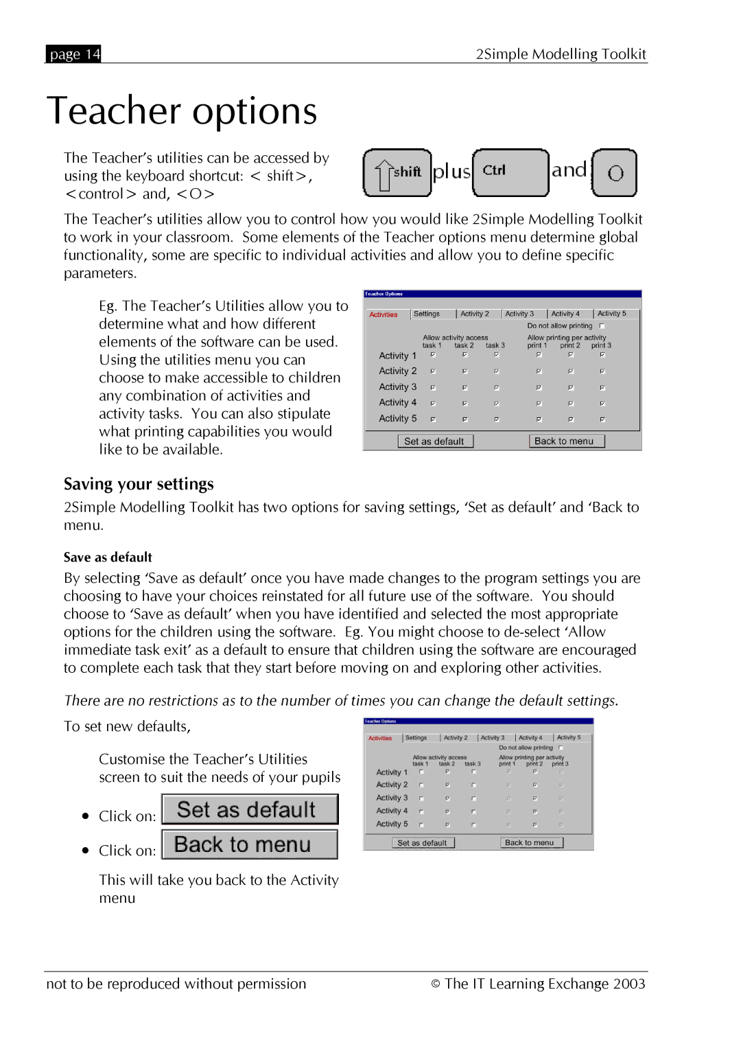 The Learning Company MOD_UG_2.0.0_005 manual Teacher options, Saving your settings 