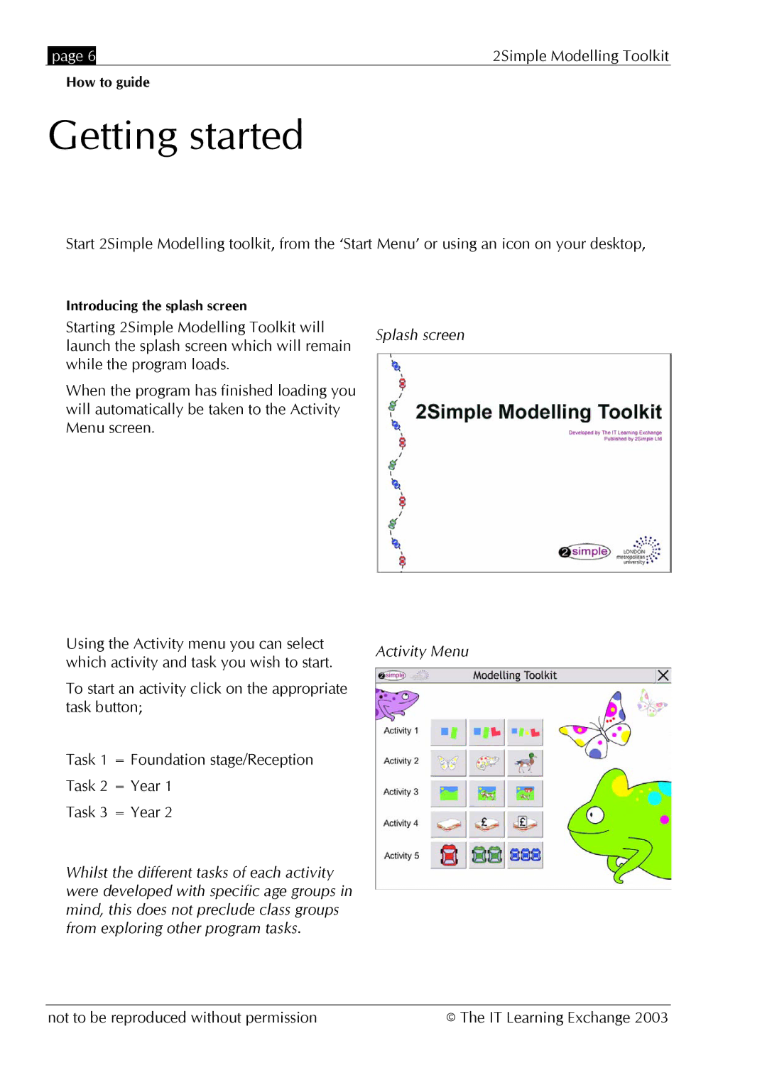 The Learning Company MOD_UG_2.0.0_005 manual Getting started, Activity Menu 