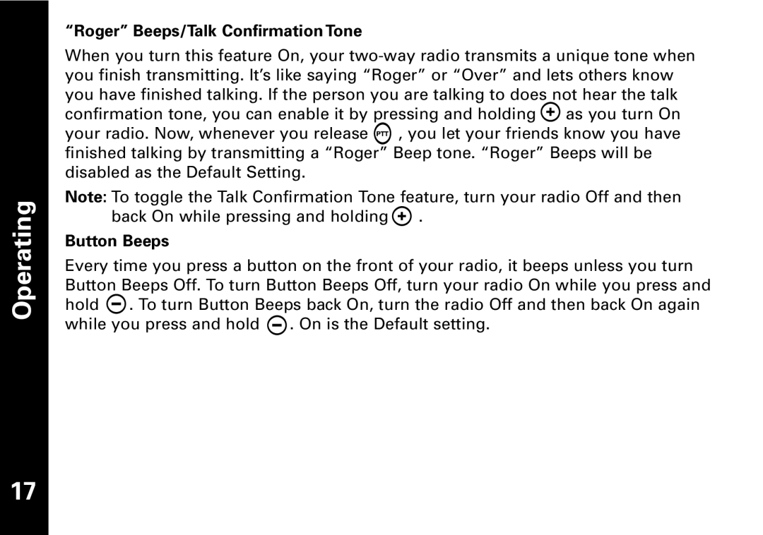 The Lenbrook Group T7150, T7100 manual Roger Beeps/Talk Confirmation Tone, Button Beeps 