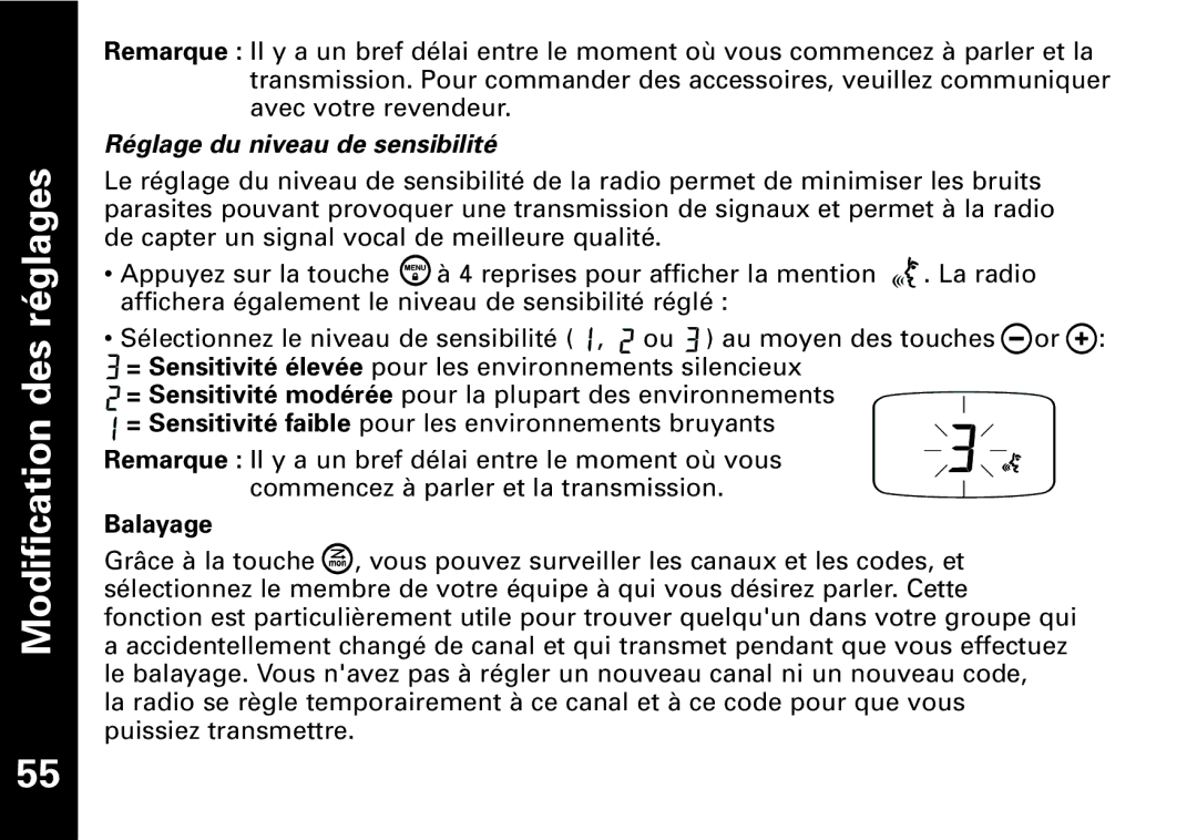 The Lenbrook Group T7150, T7100 manual Réglage du niveau de sensibilité, Balayage 