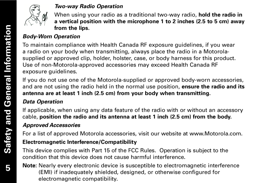 The Lenbrook Group T7150, T7100 manual Two-way Radio Operation, Body-Worn Operation, Data Operation, Approved Accessories 