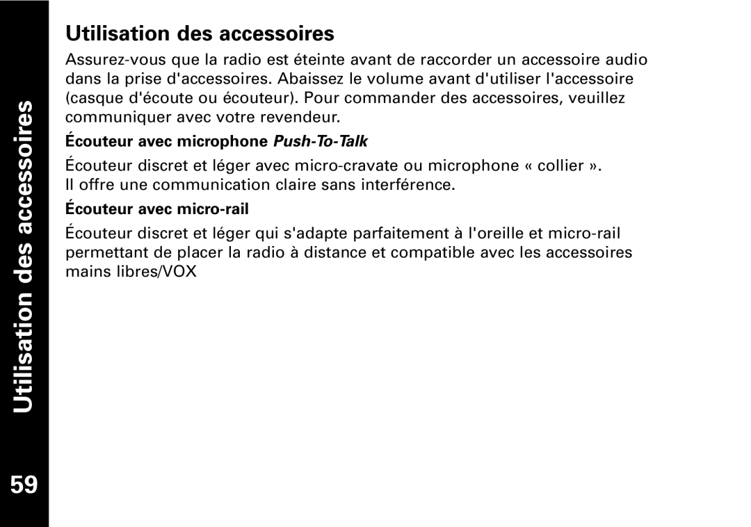 The Lenbrook Group T7150 Utilisation des accessoires, Écouteur avec microphone Push-To-Talk, Écouteur avec micro-rail 