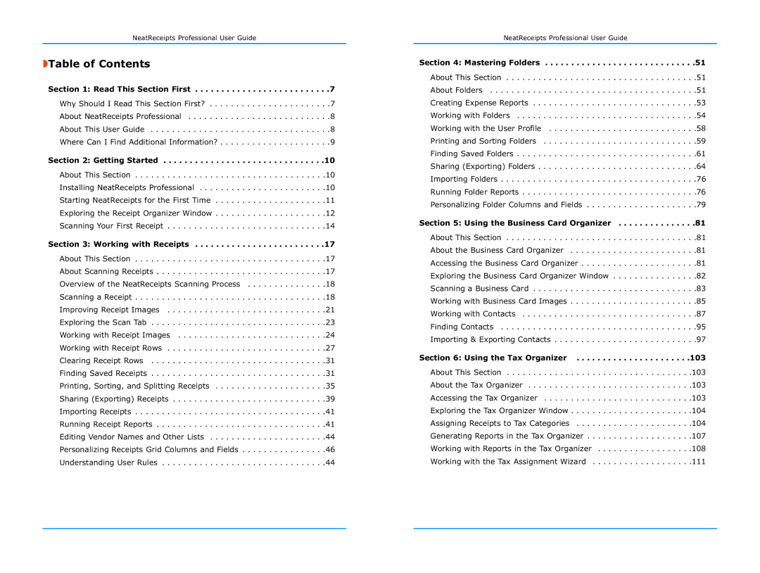 The Neat Company 315 manual Table of Contents 