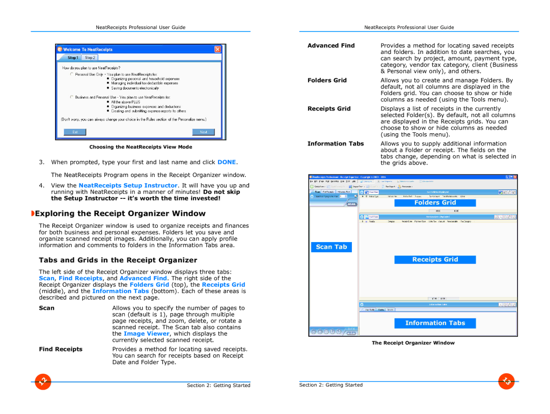 The Neat Company 315 manual Exploring the Receipt Organizer Window, Tabs and Grids in the Receipt Organizer 