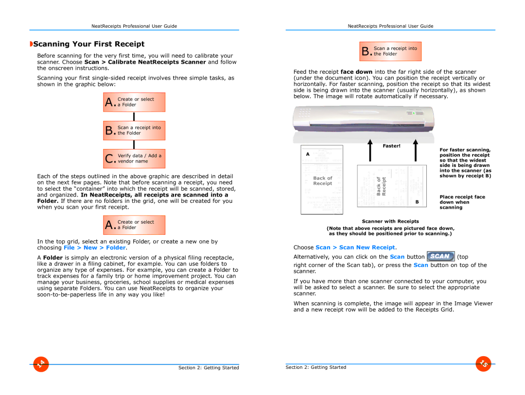 The Neat Company 315 manual Scanning Your First Receipt, Choose Scan Scan New Receipt 