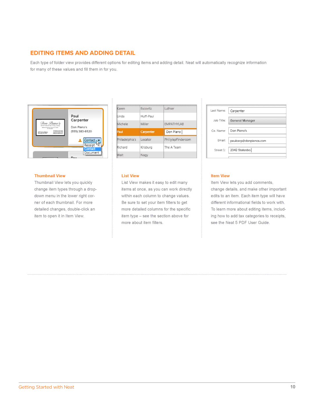 The Neat Company 322, 698, 3325 manual Editing Items and Adding Detail 