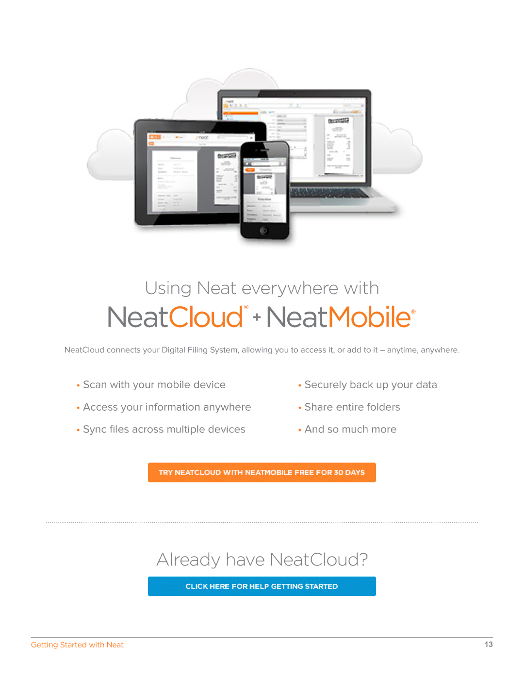 The Neat Company 322, 698, 3325 manual Already have NeatCloud? 