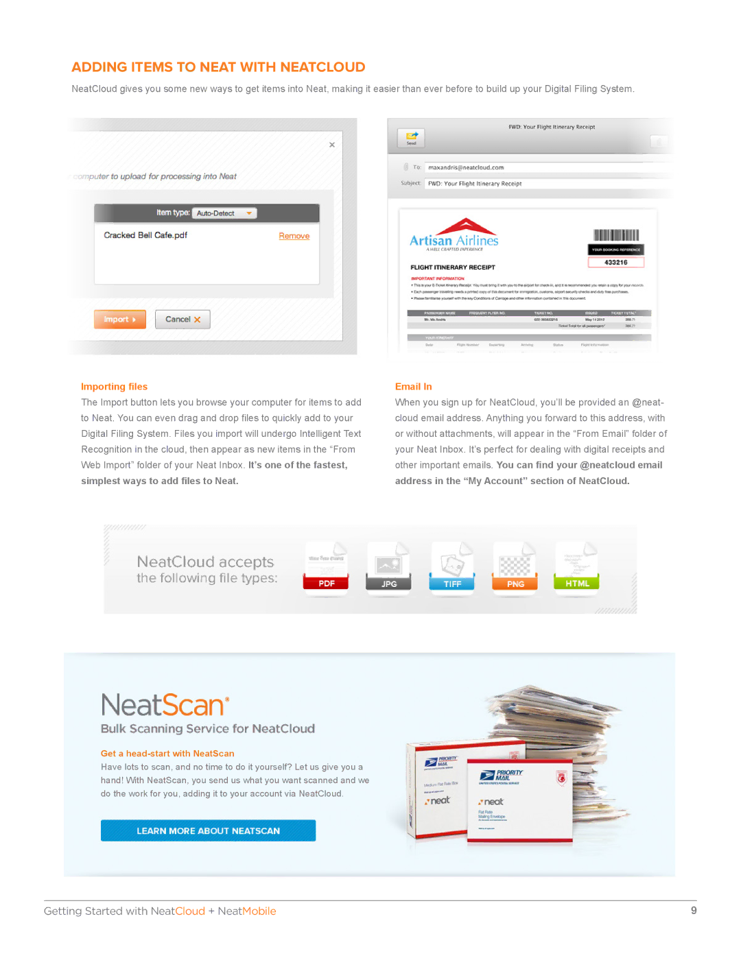 The Neat Company 346, 698, 322, 315 manual Adding Items to Neat with Neatcloud, Importing files 